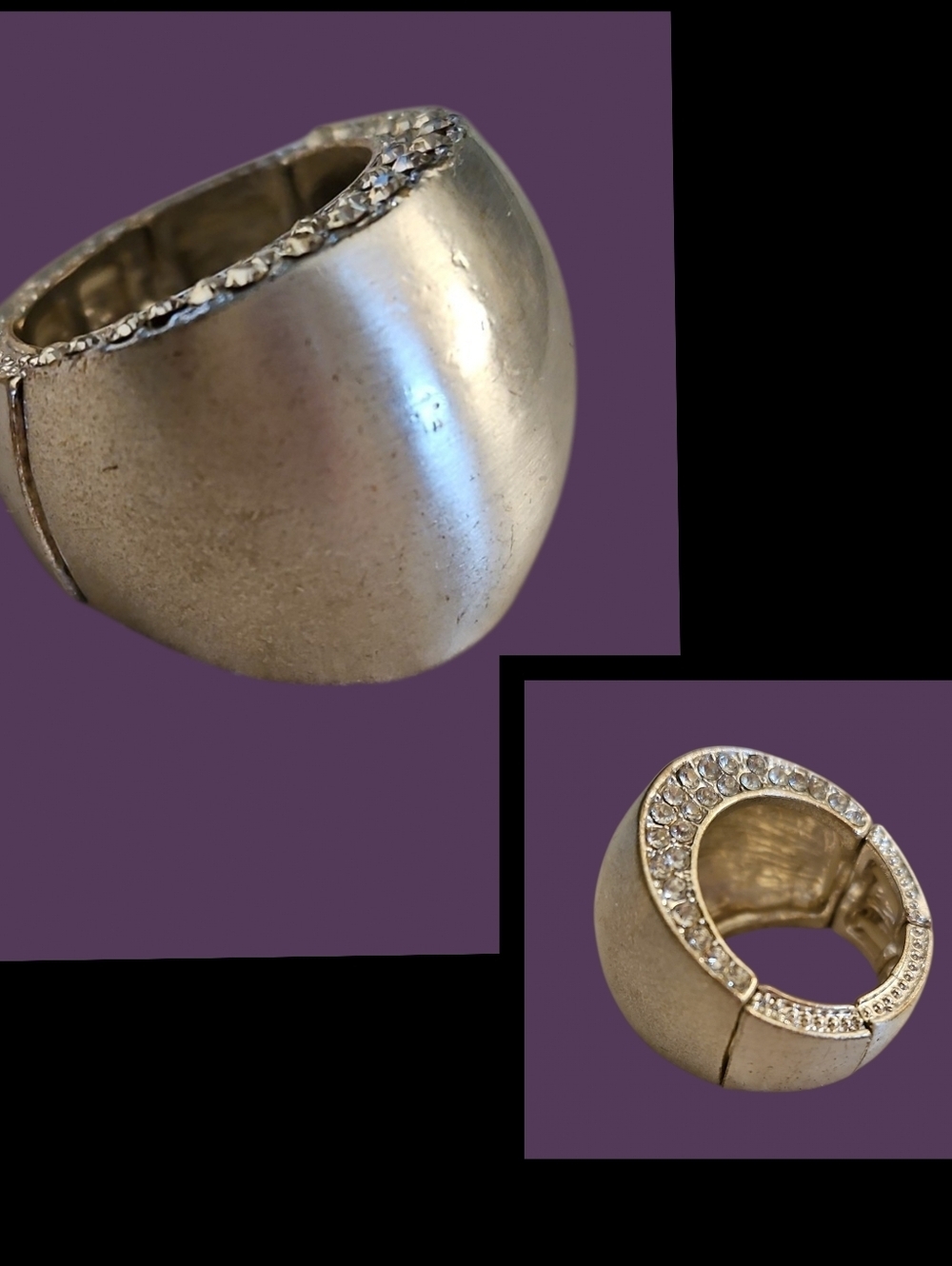 Vintage Brushed Matte Crystal Statement Bubble Stretch Ring
